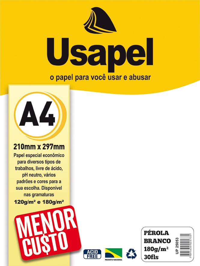 PAPEL PEROLA BRANCO 180G/M2 210X297MM(A4) 30FLS