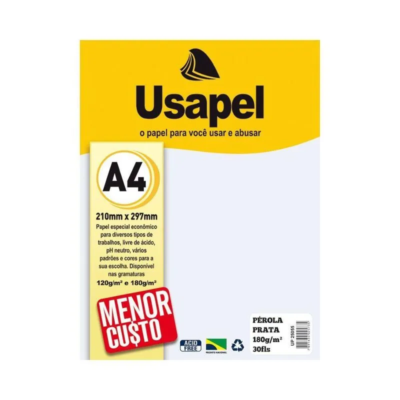 PAPEL PEROLA PRATA 180G/M2 210X297MM(A4) 30FLS