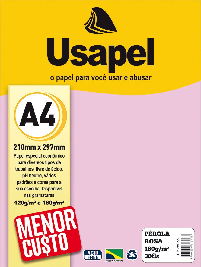 PAPEL PEROLA ROSA 180G/M2 210X297MM(A4) 30FLS